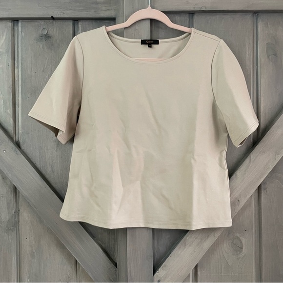 QUINCE Ultra-Stretch Ponte Short Sleeve Top 4 Way Stretch M ECRU - Picture 2 of 7